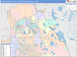 Lakeland-Winter Haven Metro Area Wall Map Color Cast Style 2024